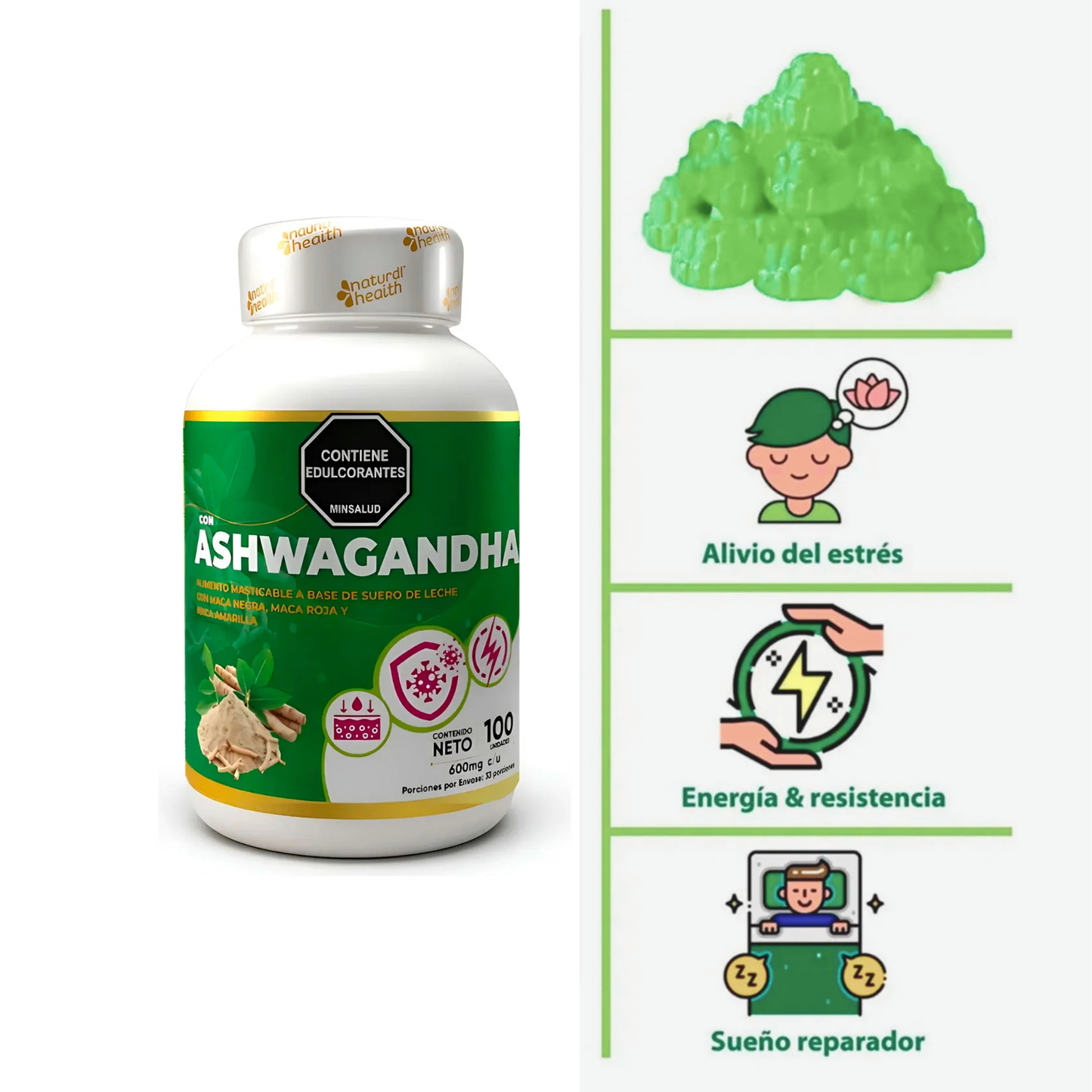 Ashwagandha Pura + 3 Tipos de Maca (100 Tabs) - Adaptógeno Supremo: Adiós Estrés, Máxima Energía y Enfoque