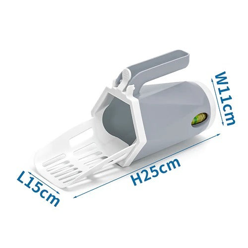 Pala Recogedora de Arena para Gatos 2 en 1 con Depósito y Bolsas - Limpieza Rápida, Higiénica y Sin Contacto