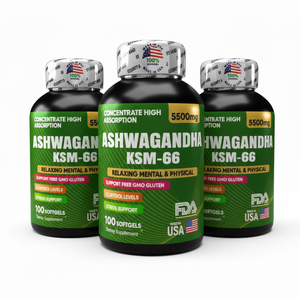PACK AHORRO X3 Ashwagandha KSM-66® (5500mg) – Adaptógeno Antiestrés, Calma Mental y Energía Natural (300 Softgels)