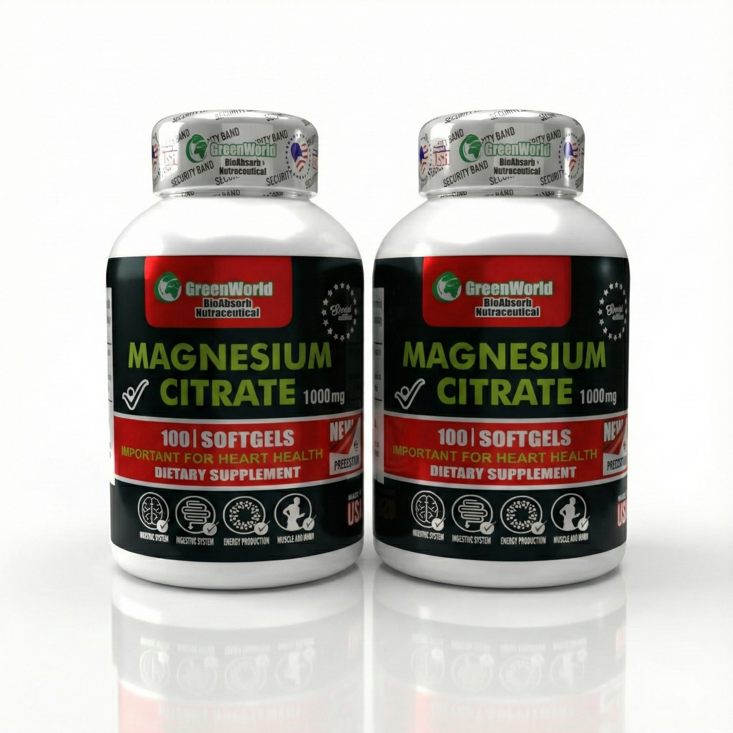 COMBO X2 Citrato de Magnesio GreenWorld (200 Softgels) – Doble Apoyo: Máxima Absorción, Sueño Profundo y Anti-Calambres