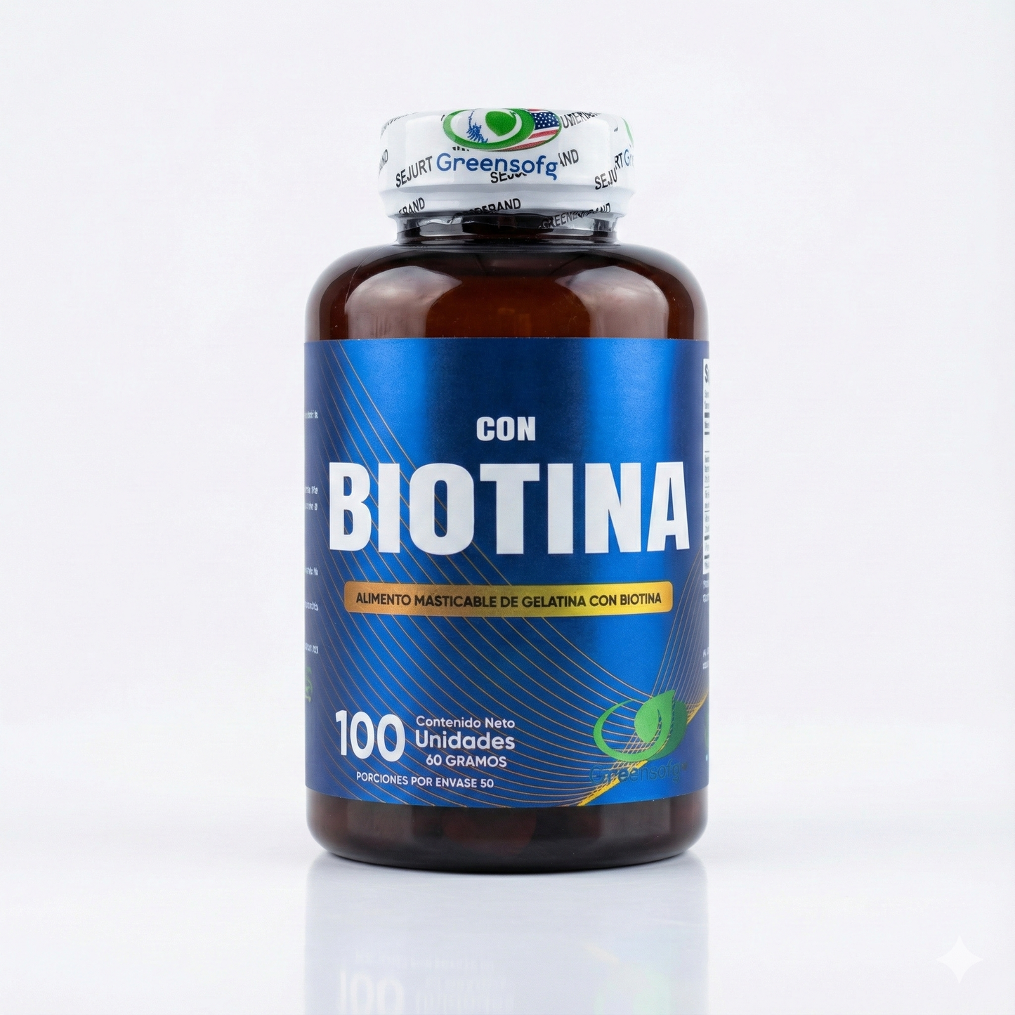 Biotina Gummies Masticables Greensofg (x100) – Cabello Fuerte, Uñas Firmes y Piel Radiante ¡Sabor Delicioso!