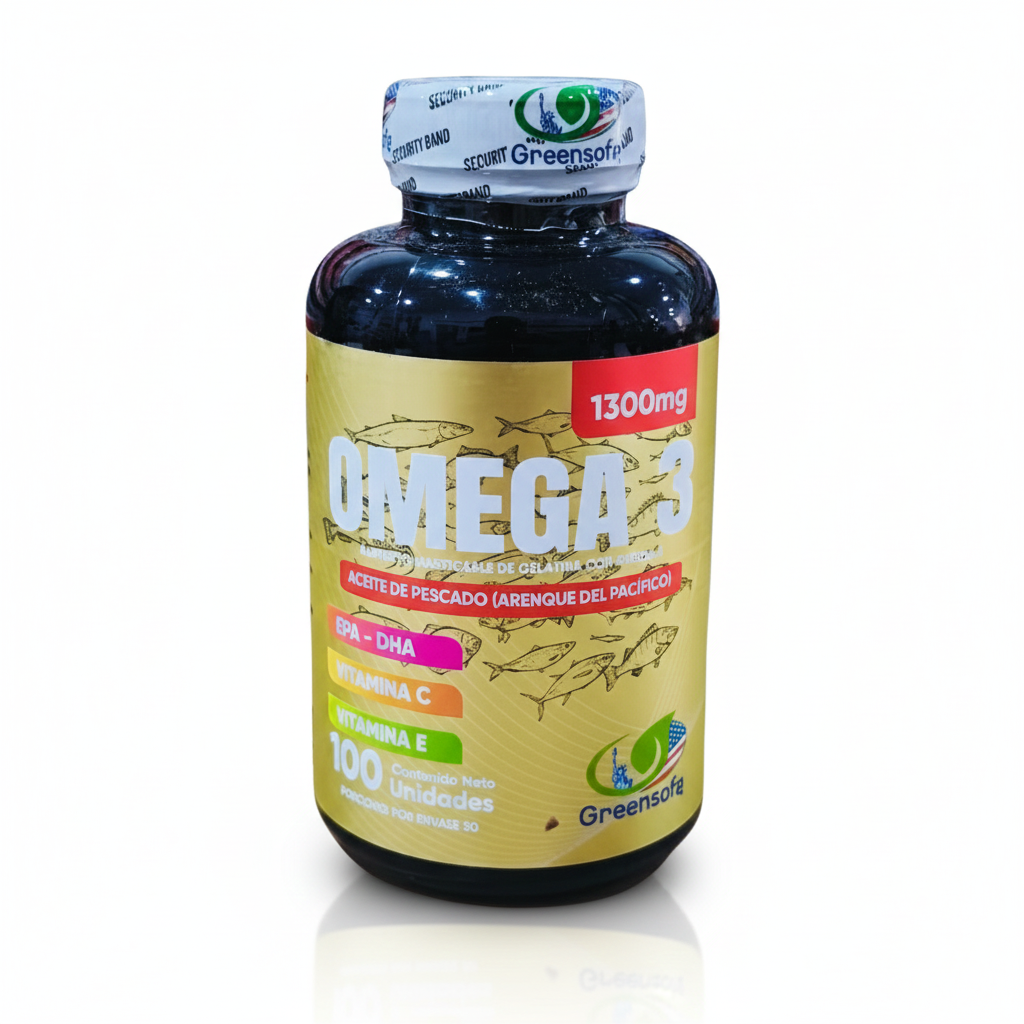 Omega 3 ACTIVE PLUS Greensofg (x100 Softgels) – Máxima Absorción, Salud Cardiovascular, Cerebral y Vitaminas B INVIMA