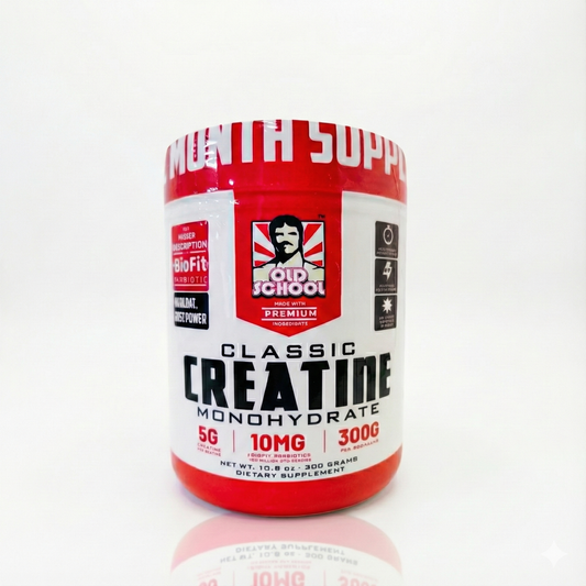 Creatina Monohidratada Pura Old School Classic (300g) – Fuerza, Volumen y Absorción Máxima con Probióticos BioFit®