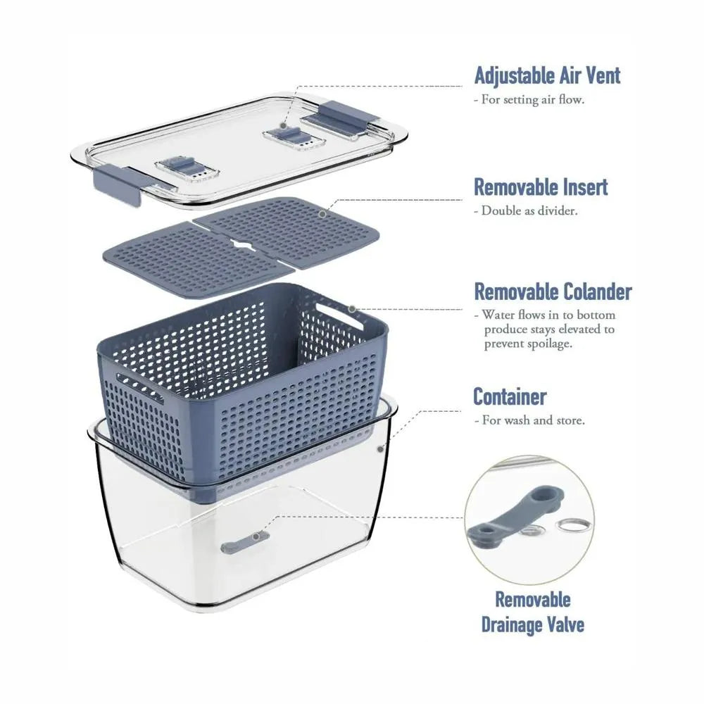 Canasta Conservadora de Alimentos 3 en 1 (4.5 L) – Lavado, Drenaje y Frescura para Frutas y Verduras