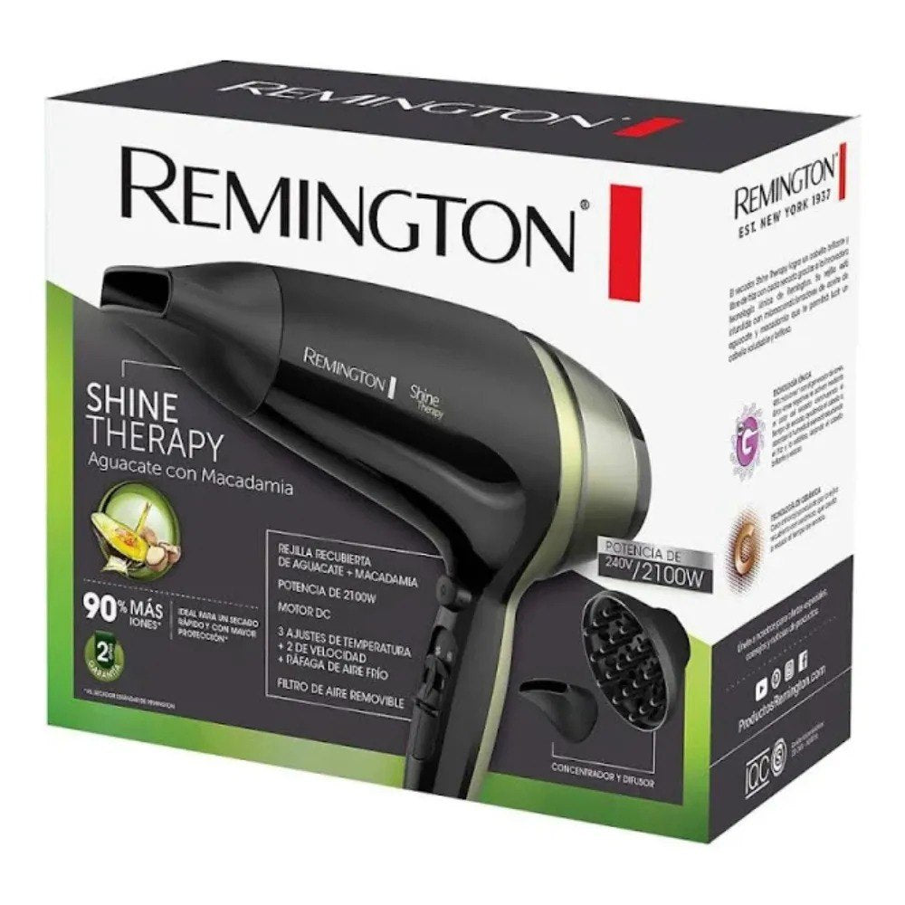 Secador Remington Shine Therapy Original 2300W - Tecnología Iónica, Aguacate y Macadamia para Cabello con Brillo Espejo