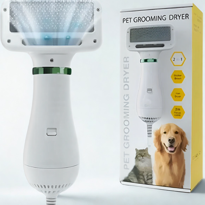 Cepillo Secador para Perros y Gatos 2 en 1 - Secado Rápido, Silencioso y Desenredador Profesional
