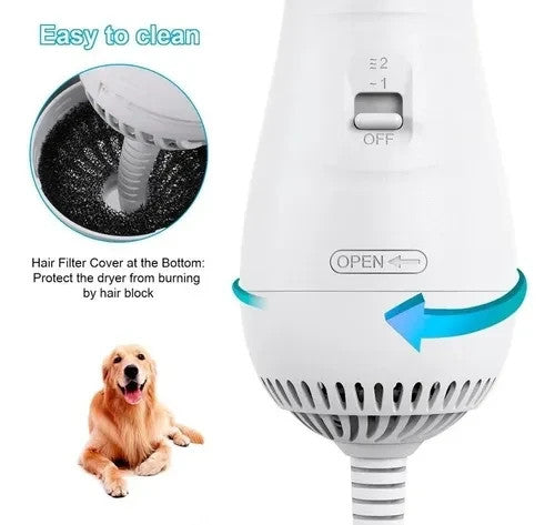 Cepillo Secador para Perros y Gatos 2 en 1 - Secado Rápido, Silencioso y Desenredador Profesional
