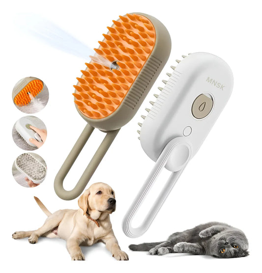 Cepillo a Vapor Recargable 3 en 1 para Mascotas - Desenreda, Masajea y Reduce la Caída del Pelo de Perros y Gatos
