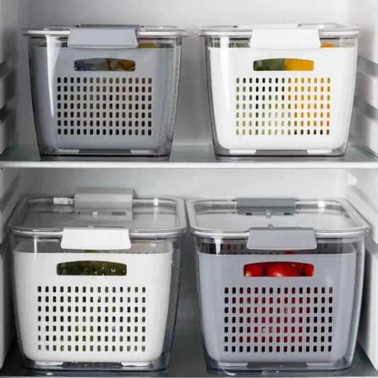 Canasta Conservadora de Alimentos 3 en 1 (4.5 L) – Lavado, Drenaje y Frescura para Frutas y Verduras