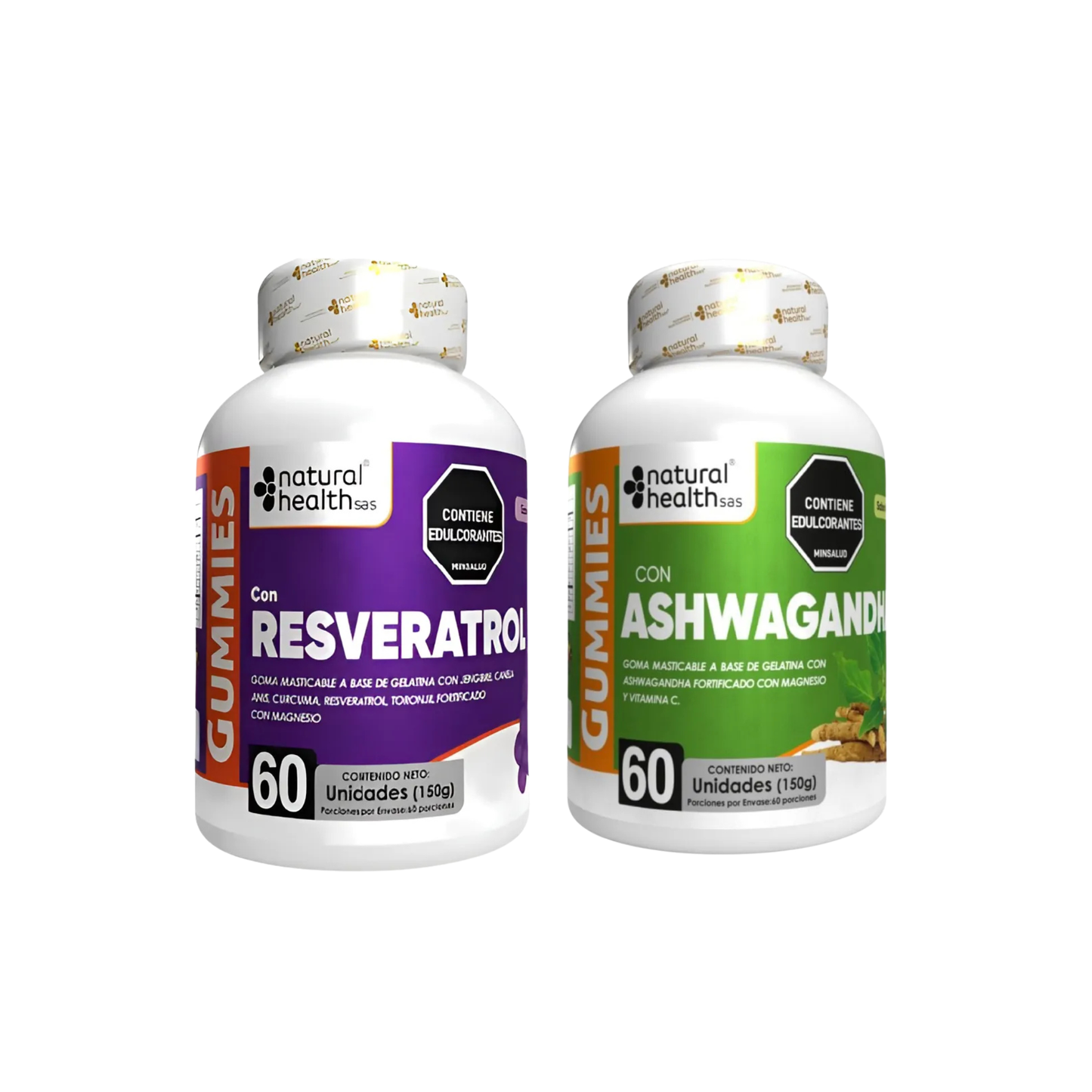 Dúo Vitalidad & Calma: Gummies de Resveratrol + Ashwagandha | Anti-Edad y Anti-Estrés