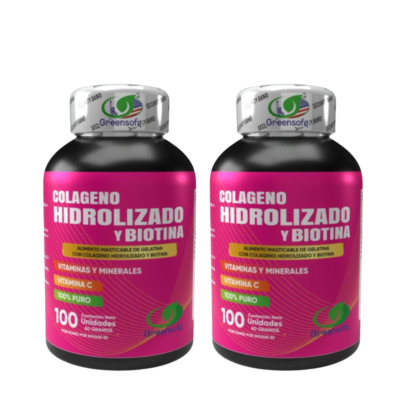 COMBO X2 Colágeno Hidrolizado + Biotina + Vitamina C GreenSofg x200 Cápsulas (Americano) – Doble Tratamiento para Piel Firme y Anticaída