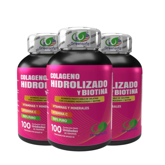 PACK X3 Colágeno Hidrolizado + Biotina + Vitamina C GreenSofg x300 Cápsulas – Tratamiento 3 Meses para Piel Firme y Cabello Anticaída