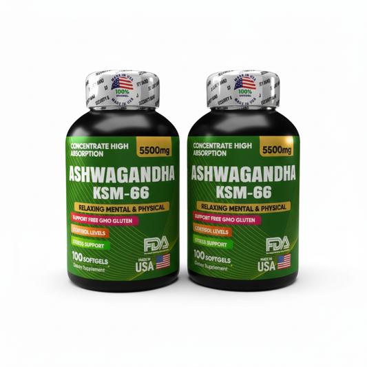 COMBO X2 Ashwagandha KSM-66® (5500mg) – Adaptógeno Antiestrés, Doble Suministro para Calma Mental y Energía Natural