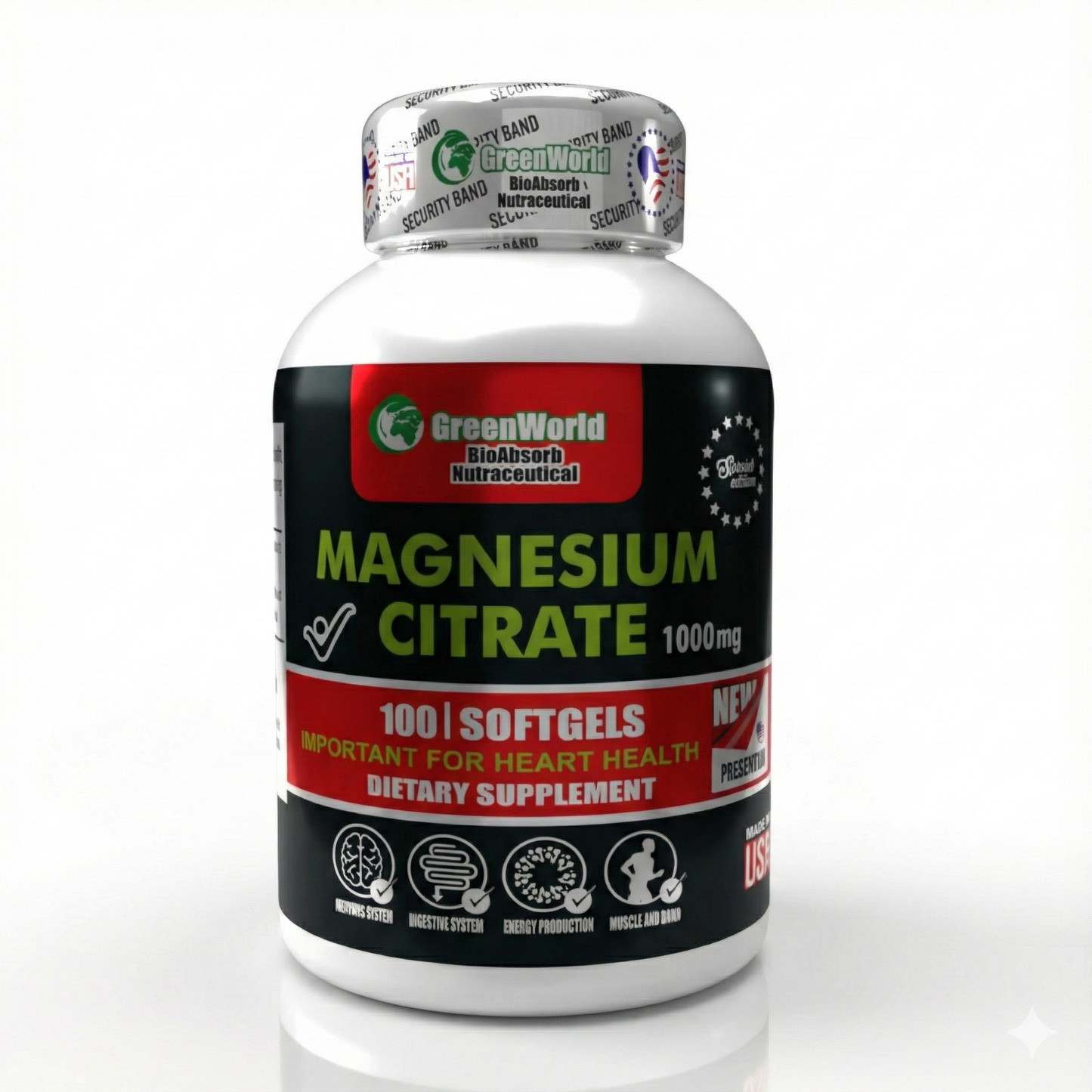 Citrato de Magnesio GreenWorld (x100 Softgels) – Máxima Absorción, Sueño Profundo, Anti-Calambres y Equilibrio Digestivo