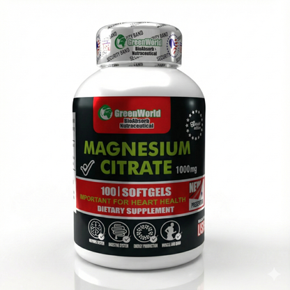 Citrato de Magnesio GreenWorld (x100 Softgels) – Máxima Absorción, Sueño Profundo, Anti-Calambres y Equilibrio Digestivo