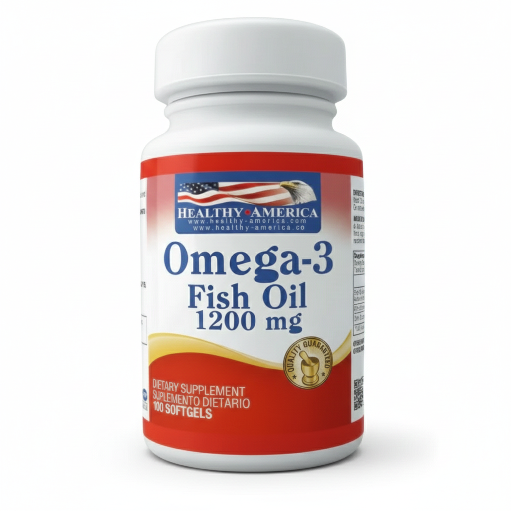Omega 3 Fish Oil Healthy America (1200 mg) - Soporte Premium Cardiovascular, Cerebral y Articular con INVIMA