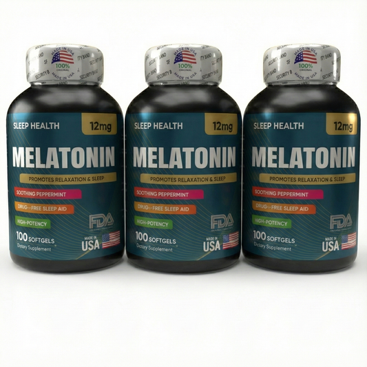 PACK AHORRO X3 Melatonina Americana 12mg (300 Softgels) – Tratamiento 90 Días para Sueño Profundo, Insomnio y Estrés