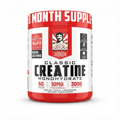 Creatina Monohidratada Pura Old School Classic (300g) – Fuerza, Volumen y Absorción Máxima con Probióticos BioFit®