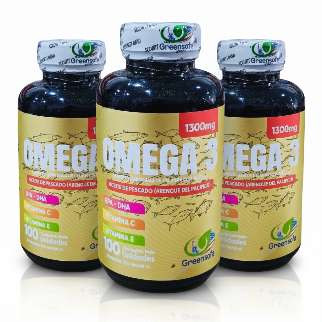 PACK AHORRO X3 Omega 3 ACTIVE PLUS Greensofg (300 Cápsulas) – Máxima Absorción, Salud Cardiovascular, Cerebral y Vitaminas B INVIMA