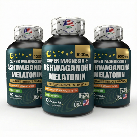 PACK AHORRO X3 Súper Magnesio Triple Acción + Ashwagandha KSM-66® + Melatonina 12mg – Sueño Profundo, Calma Total y Antiestrés