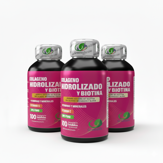 PACK X3 Colágeno Hidrolizado + Biotina + Vitamina C GreenSofg (300 Unidades) – Tratamiento 3 Meses para Piel Firme y Cabello Anticaída