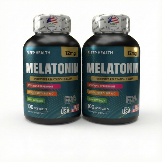 COMBO X2 Melatonina Americana 12mg (200 Softgels) – Doble Dosis, Sueño Profundo, Relajación Natural y Antiestrés