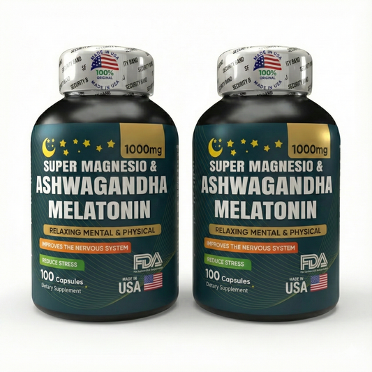 COMBO X2 Super Magnesio Triple + Ashwagandha KSM-66® + Melatonina 12mg – Doble Tratamiento para Sueño Profundo, Antiestrés y Calma Total