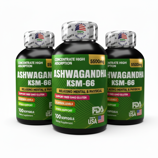 PACK AHORRO X3 Ashwagandha KSM-66® (5500mg) – Adaptógeno Antiestrés, Calma Mental y Energía Natural (300 Softgels)
