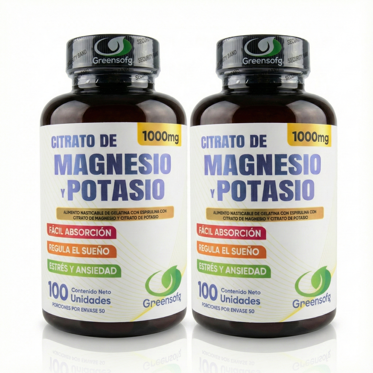 COMBO X2 Citrato de Magnesio y Potasio Greensofg (200 Cápsulas) – Máxima Absorción, Doble Suministro para Sueño, Energía y Anti-Calambres