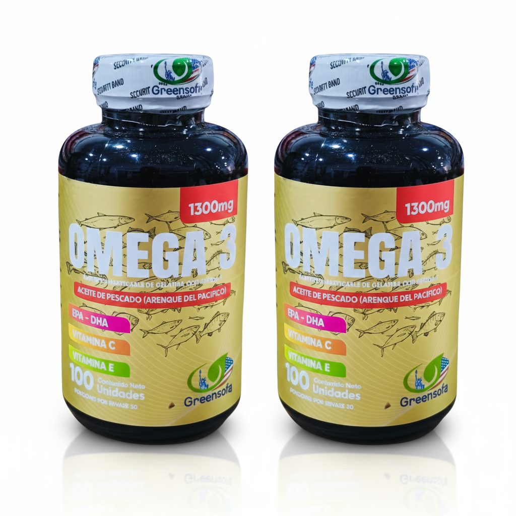 COMBO X2 Omega 3 ACTIVE PLUS Greensofg (200 Cápsulas) – Doble Suministro, Máxima Absorción, Cardiovascular y Cerebral INVIMA