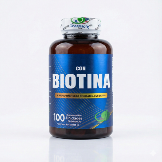 Biotina Gummies Masticables Greensofg (x100) – Cabello Fuerte, Uñas Firmes y Piel Radiante ¡Sabor Delicioso!