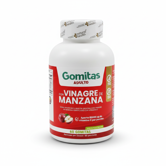 Gomitas Vinagre de Manzana + Vitamina C Natural Health (x60) – Control de Peso, Detox e Inmunidad ¡Sin Sabor Ácido!