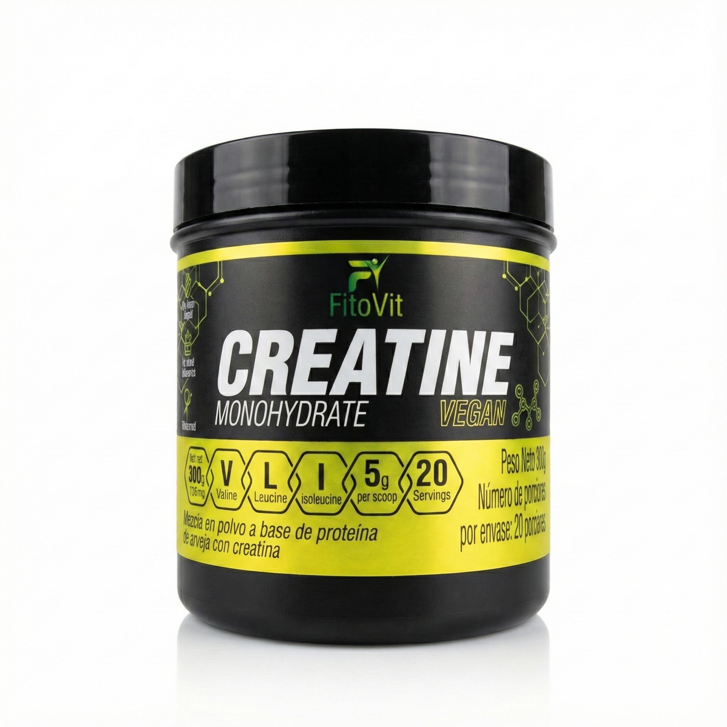 Creatina Monohidratada Fitovit Pura (300g) – Potencia Vegana con BCAA's para Fuerza, Resistencia y Recuperación Rápida
