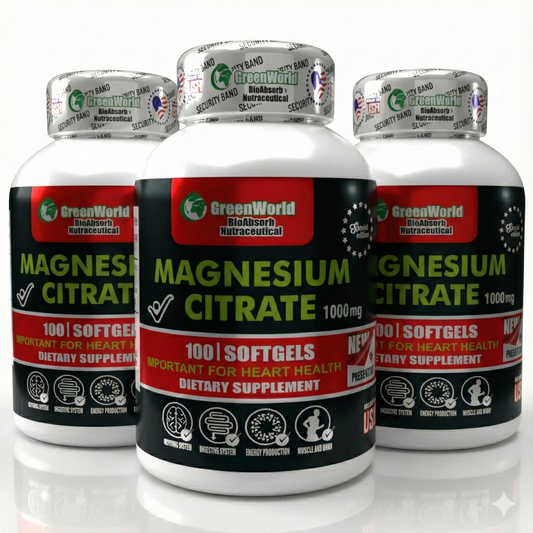 PACK AHORRO X3 Citrato de Magnesio GreenWorld (300 Softgels) – Suministro Anual, Máximo Bienestar, Sueño y Anti-Calambres