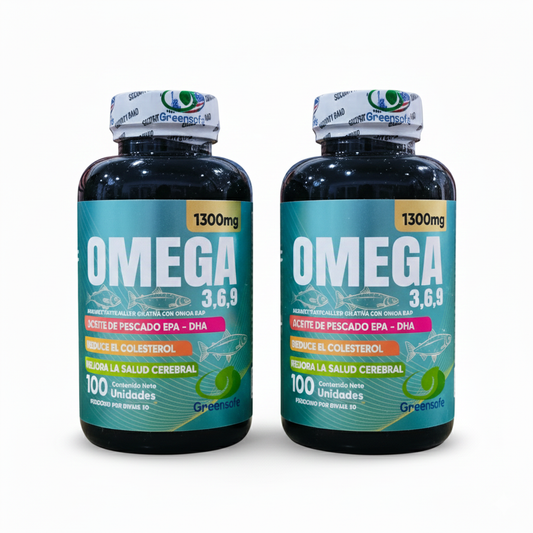 COMBO X2 Omega 3, 6, 9 Greensofg (200 Cápsulas) – Doble Tratamiento para Salud Cardiovascular, Cerebral y Control de Colesterol