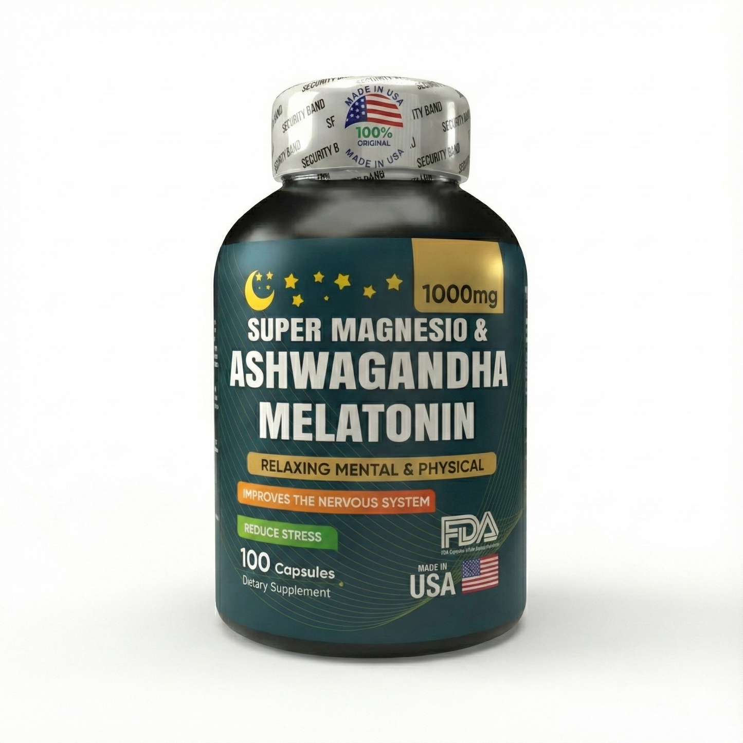 Súper Magnesio Triple + Ashwagandha KSM-66® + Melatonina 12mg (x100 Cápsulas) – Fórmula 3 en 1 para Sueño Profundo y Calma Total
