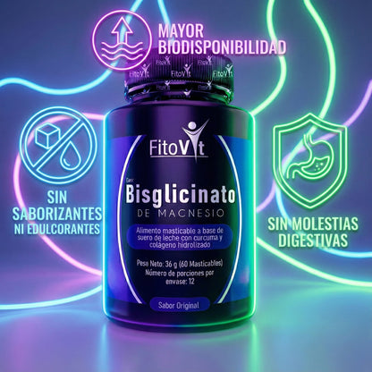 Bisglicinato de Magnesio Masticable Fitovit (x60) – Sueño Profundo, Energía y Relajación Muscular con Cúrcuma y Colágeno