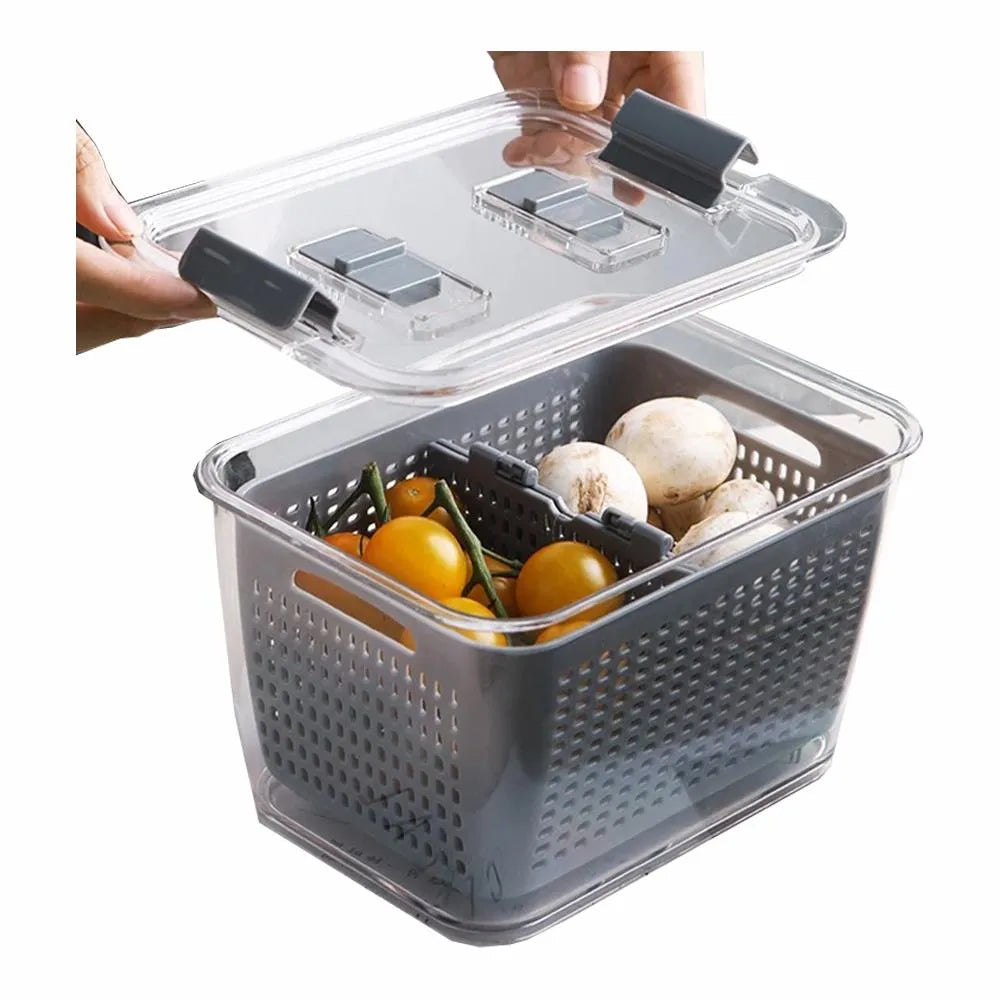 Canasta Conservadora de Alimentos 3 en 1 (4.5 L) – Lavado, Drenaje y Frescura para Frutas y Verduras