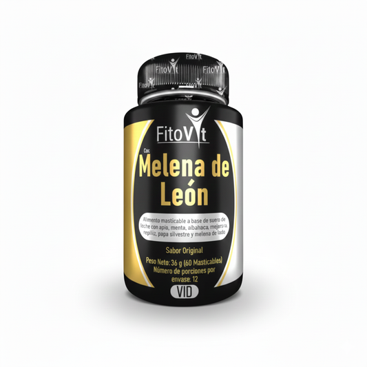 Melena de León Masticable Fitovit (x60 Tabletas) – Enfoque, Memoria y Calma Mental ¡Nootrópico Natural y Digestivo!