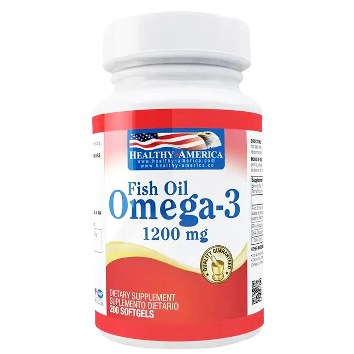 Omega 3 Fish Oil Healthy America (1200 mg) - Soporte Premium Cardiovascular, Cerebral y Articular con INVIMA
