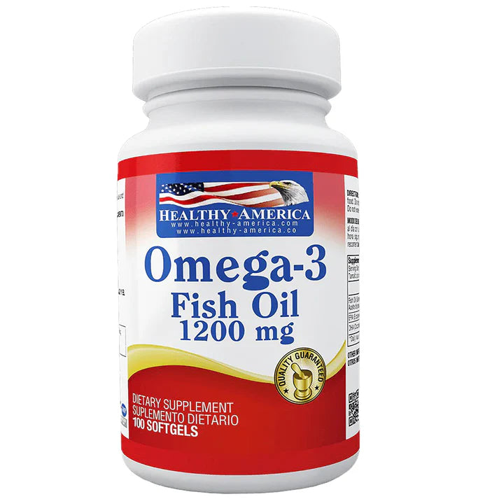 Omega 3 Fish Oil Healthy America (1200 mg) - Soporte Premium Cardiovascular, Cerebral y Articular con INVIMA