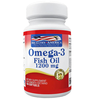 Omega 3 Fish Oil Healthy America (1200 mg) - Soporte Premium Cardiovascular, Cerebral y Articular con INVIMA