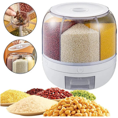 Dispensador y Organizador de Granos 6 en 1 Giratorio 360° (8L) - Contenedor Hermético para Arroz, Cereales y Pasta