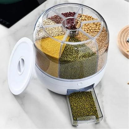 Dispensador y Organizador de Granos 6 en 1 Giratorio 360° (8L) - Contenedor Hermético para Arroz, Cereales y Pasta
